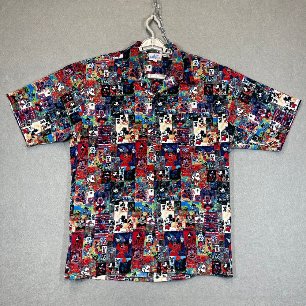 Vintage Disney Shirt Mens Large Mickey Mouse Patchwork Print Disneyland Resort